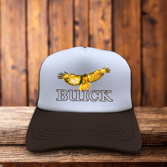 Vintage Inspired Buick Eagle Mens Trucker Hat Brown Snapback 1975 Logo Car Cap - Picture 1 of 4
